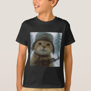 Wacky Cat Snow Kitten Soldier Selfie With Gun Meme T-Shirt