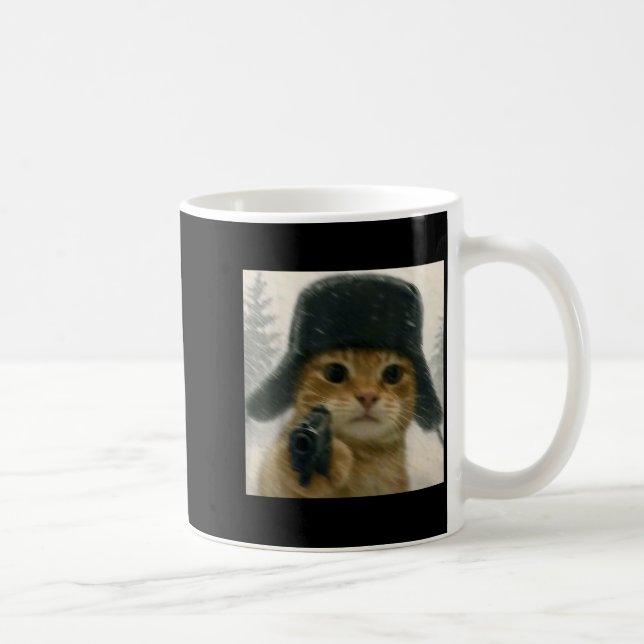 Wacky Cat Wearing Ushanka Hat Russian Meme Cat Hum Coffee Mug (Right)