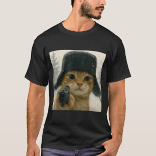 Wacky Cat Wearing Ushanka Hat Russian Meme Cat Hum T-Shirt