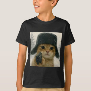 Wacky Cat Wearing Ushanka Hat Russian Meme Cat Hum T-Shirt