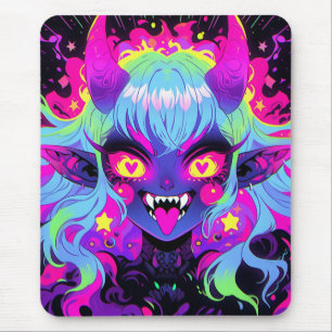Wacky Demon Elf Anime Girl Tongue Out Mouse Pad
