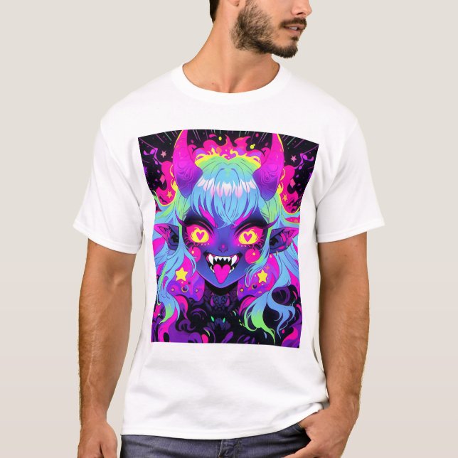 Wacky Demon Elf Anime Girl Tongue Out T-Shirt (Front)