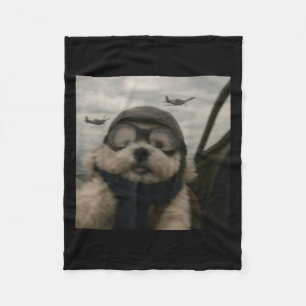 Wacky Dog Funny Dog Selfie Lot Jet Fighter Airplan Fleece Blanket