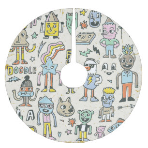 Wacky Doodles: Vintage Character Set Brushed Polyester Tree Skirt
