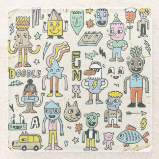 Wacky Doodles: Vintage Character Set Glass Coaster