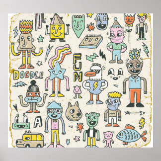 Wacky Doodles: Vintage Character Set Poster