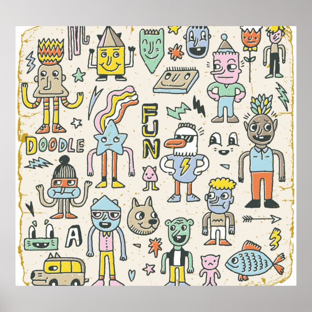 Wacky Doodles: Vintage Character Set Poster (Front)