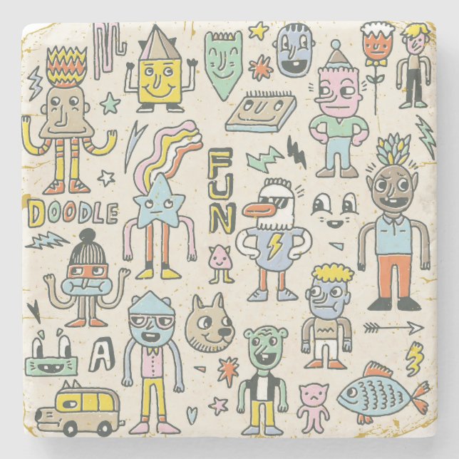 Wacky Doodles: Vintage Character Set Stone Coaster (Front)