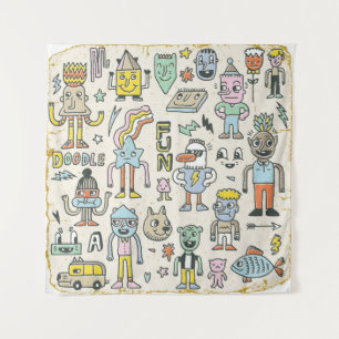 Wacky Doodles: Vintage Character Set Tapestry