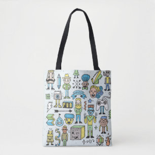 Wacky hipsters doodle set 2. Colourful vintage han Tote Bag