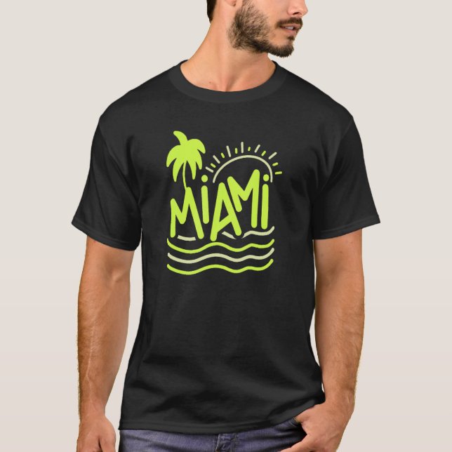 Wacky Miami Sun Sand Beaches And Palm Trees T-Shirt (Front)