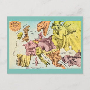 Wacky Old Europe Map Postcard