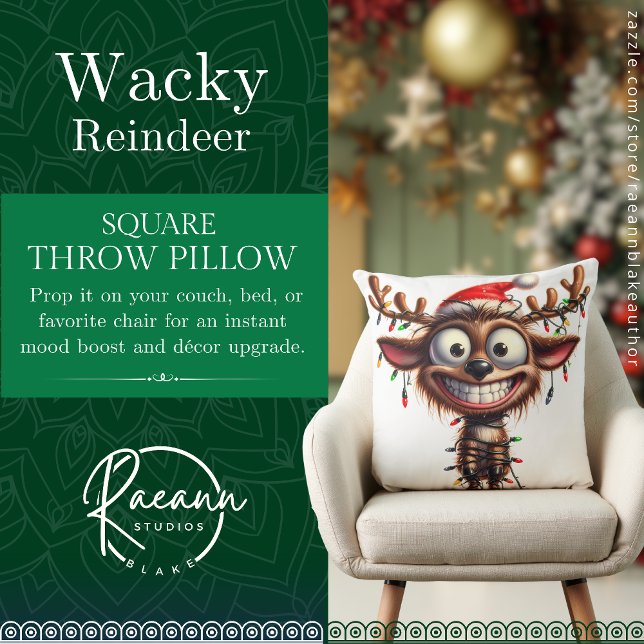 Wacky Reindeer Square Throw Pillow (Creator Uploaded)