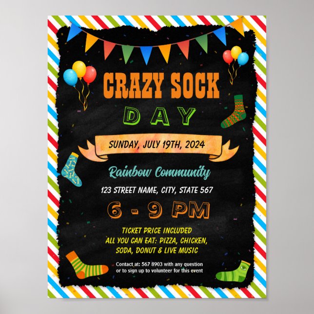 Wacky Socks Day flyer poster template (Front)
