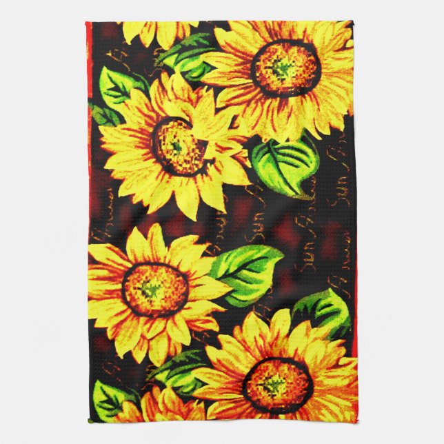 Wacky Sunflowers Tea Towel (Vertical)