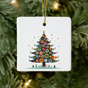 Wacky Whimsical Christmas Tree, Bright Colours Ceramic Ornament