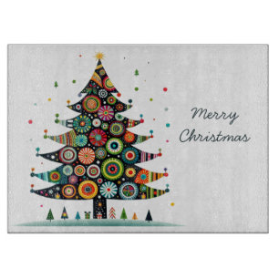 Wacky Whimsical Christmas Tree, Bright Colours, Cutting Board