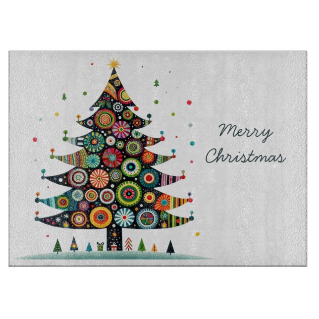 Wacky Whimsical Christmas Tree, Bright Colours, Cutting Board (Front)