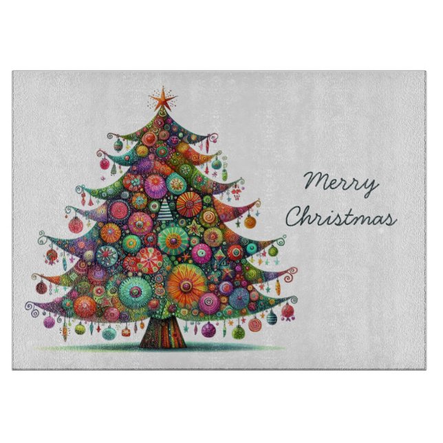 Wacky Whimsical Christmas Tree, Bright Colours, Cutting Board (Front)