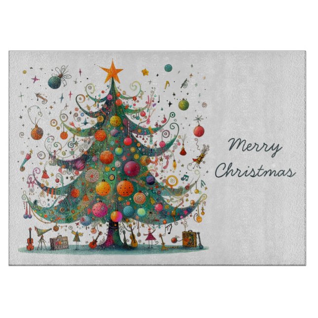 Wacky Whimsical Christmas Tree, Bright Colours, Cutting Board (Front)