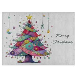 Wacky Whimsical Christmas Tree, Bright Colours, Cutting Board