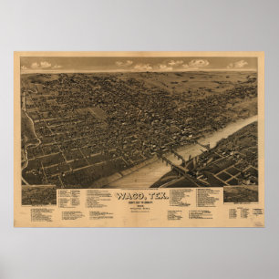Waco Texas 1886 Antique Panoramic Map Poster