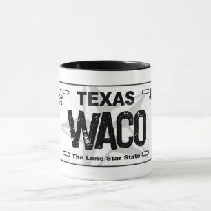 Waco Texas black license plate mug