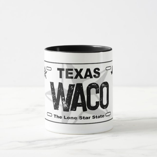 Waco Texas black license plate mug (Center)