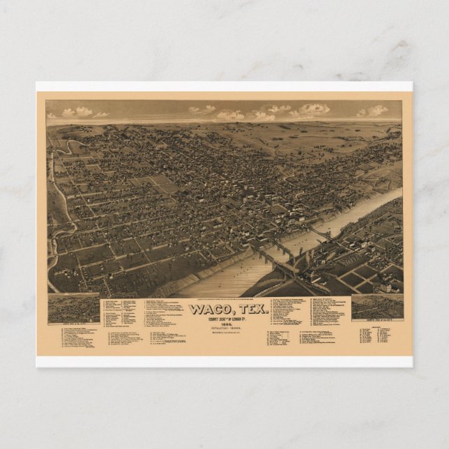 Waco Texas in 1886 Postcard (Front)