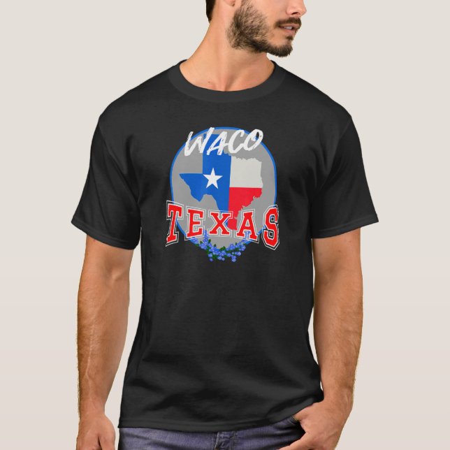 Waco Texas in Red  White  & Blue Bonnet Flower T-Shirt (Front)
