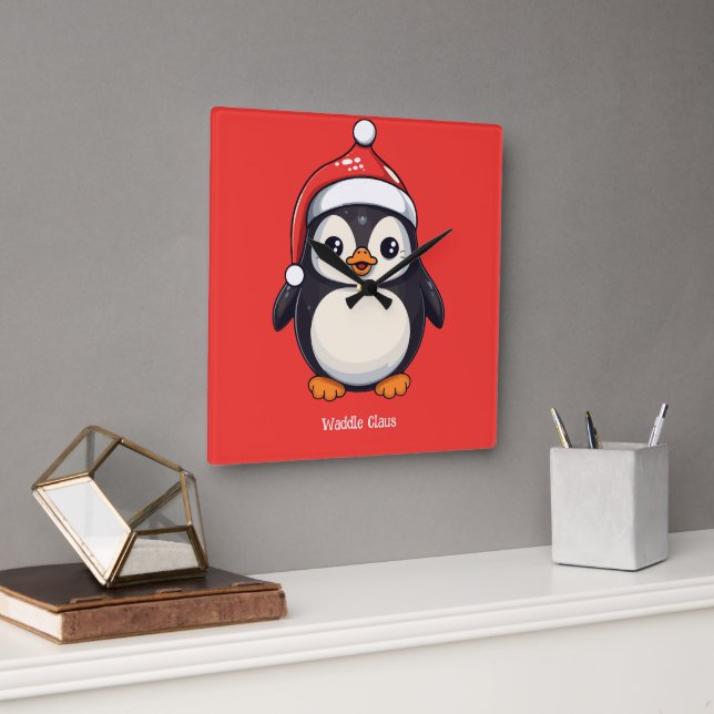 Waddle Claus Square Wall Clock (Office)