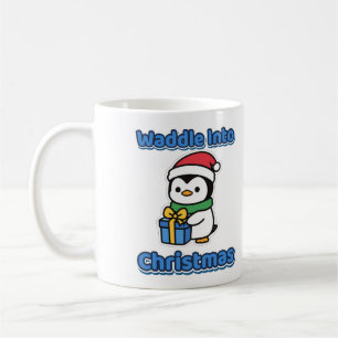 Waddle Into Christmas Cute Penguin Santa Hat Coffee Mug