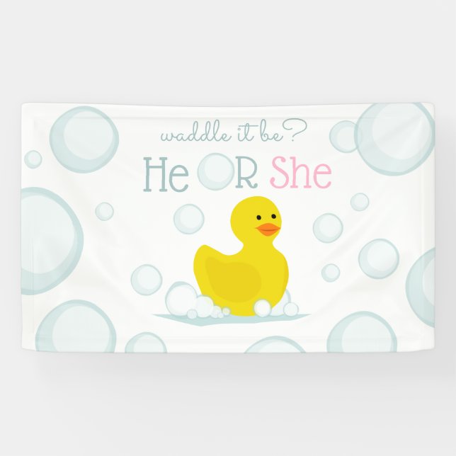 Waddle It Be Duck Gender Pink Blue Horizontal Banner (Horizontal)