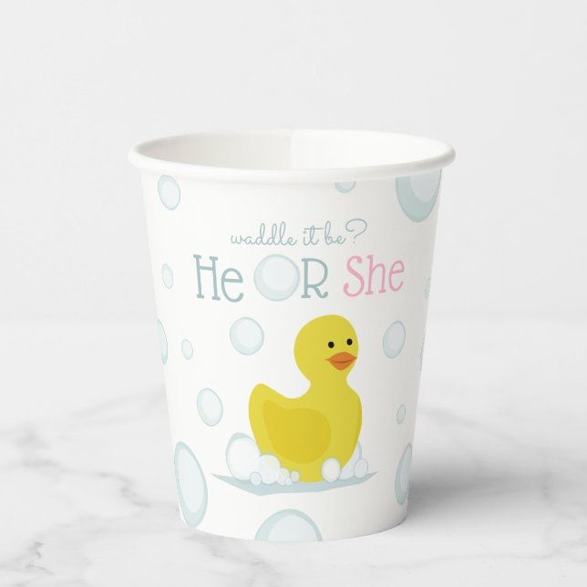 Waddle It Be He Or She Rubber Duck Gender Reveal Paper Cups (Left)