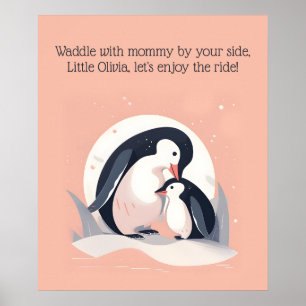 Waddle with Mummy Penguin Animal Nursery Art Poster