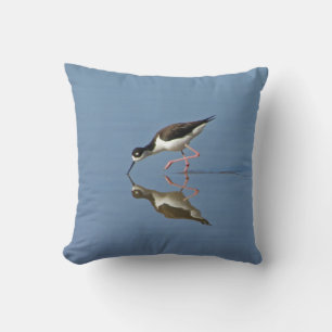 Wading Bird Calm Water Reflection Photo Nature Cushion
