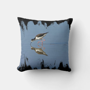 Wading Bird on Calm Water Reflection Nature Photo Cushion