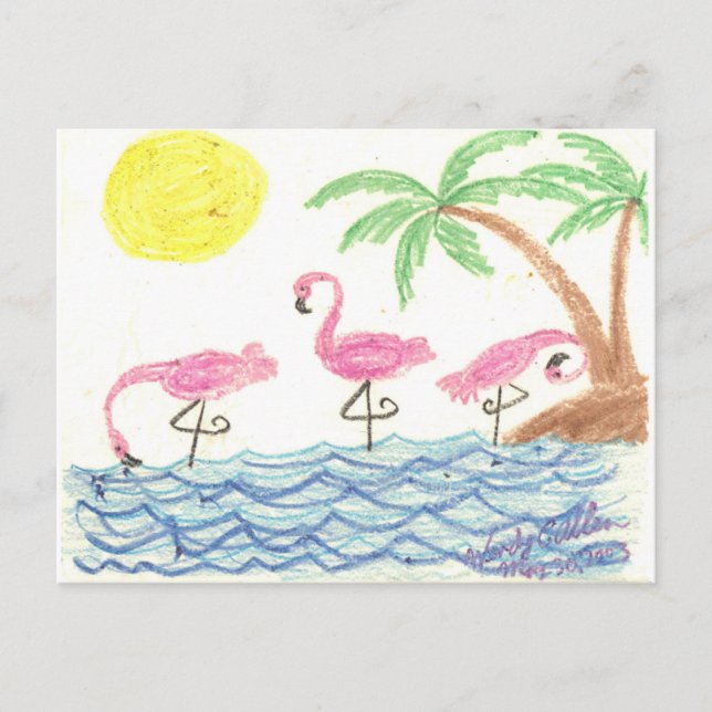 Wading Flamingos Postcard (Front)