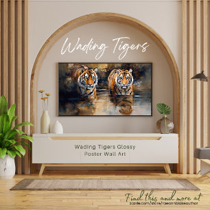Wading Tigers Glossy Poster Wall Art