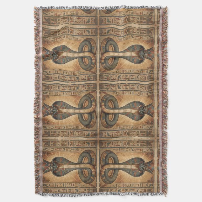 Wadjet – Egyptian Snake Goddess Throw Blanket (Front Vertical)