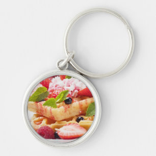 Waffle cake with fresh berry fruit key ring
