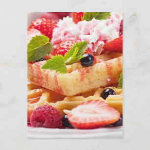 Waffle cake with fresh berry fruit postcard