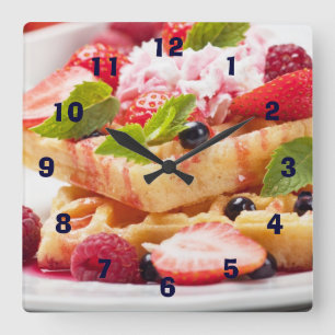 Waffle cake with fresh berry fruit square wall clock
