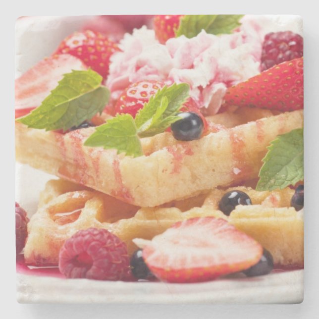 Waffle cake with fresh berry fruit stone coaster (Front)