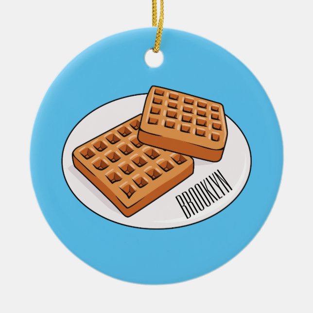 Waffle cartoon illustration  ceramic ornament (Front)