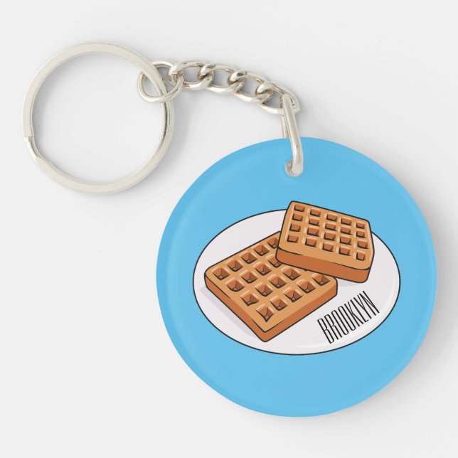 Waffle cartoon illustration  key ring (Front)