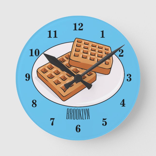 Waffle cartoon illustration  round clock (Front)