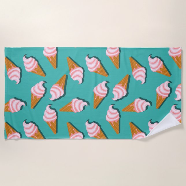 Waffle cones ice cream and frozen yogurt pattern beach towel (Front)