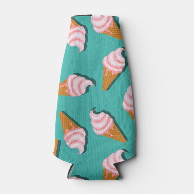 Waffle cones ice cream and frozen yogurt pattern bottle cooler (Front)