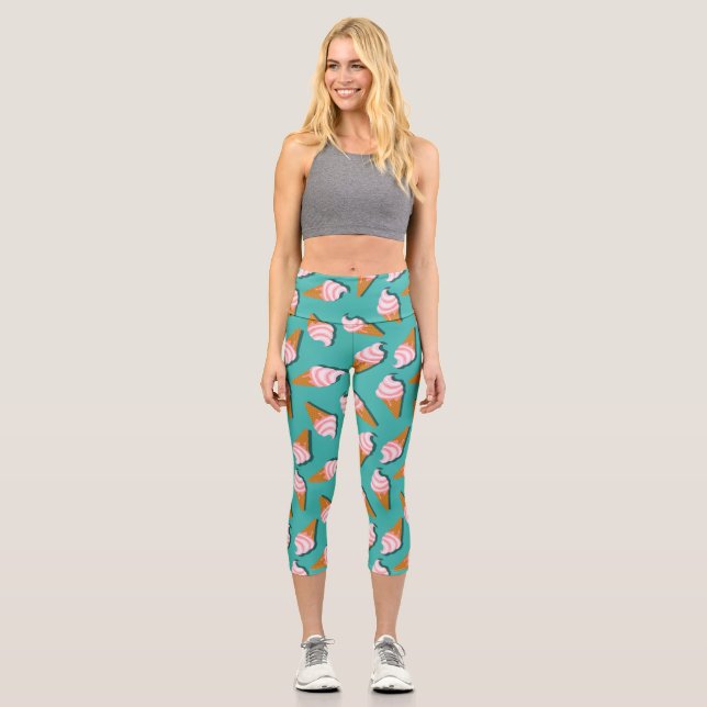 Waffle cones ice cream and frozen yogurt pattern capri leggings (Front)